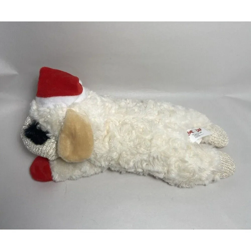 Lamb Chop Dog Toy With Squeaker Santa Hat 12 Inches Long No paper hang tag